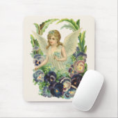 紫のビクトリアンパンジーの花とイースターエンジェル マウスパッド (マウス)