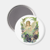 紫のビクトリアンパンジーの花とイースターエンジェル マグネット (正面/裏面)