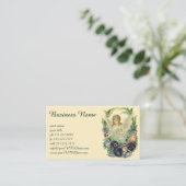 紫のビクトリアンパンジーの花とイースターエンジェル 名刺 (スタンド正面)