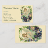 紫のビクトリアンパンジーの花とイースターエンジェル 名刺 (正面/裏面)