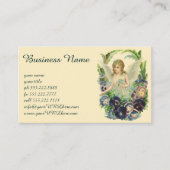 紫のビクトリアンパンジーの花とイースターエンジェル 名刺 (正面)