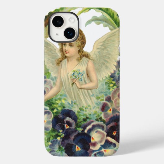 紫のビクトリアンパンジーの花とイースターエンジェル Case-Mate iPhoneケース (裏面)