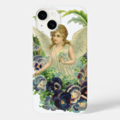 紫のビクトリアンパンジーの花とイースターエンジェル Case-Mate iPhoneケース (裏面)