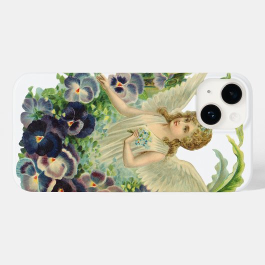 紫のビクトリアンパンジーの花とイースターエンジェル Case-Mate iPhoneケース (裏面 (横))