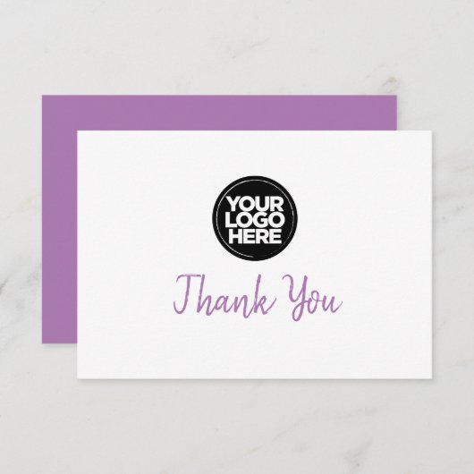 紫のビジネスロゴとメッセージサンキューカード 招待状 (正面/裏面)