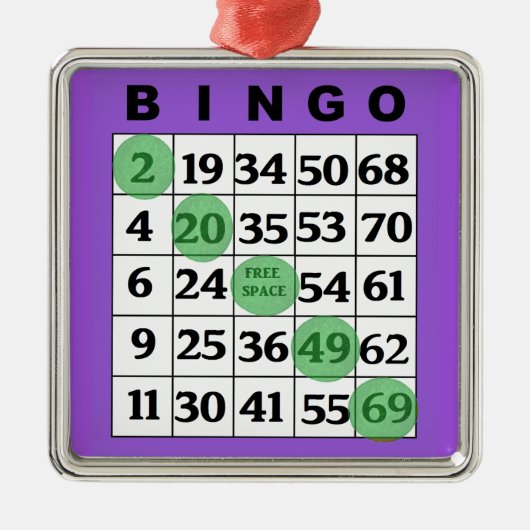 紫のビンゴカード | BINGO愛好家のギフトクリスマス メタルオーナメント (正面)