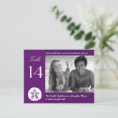 紫のビーチ結婚式フォトテーブル番号カード ポストカード (スタンド正面)