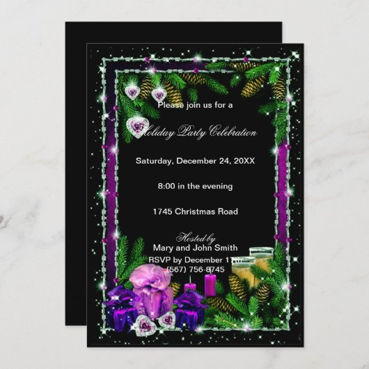 紫のピネコ食べンが楽しいクリスマスを飲む 招待状 (正面/裏面)