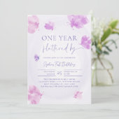 紫のピンクに羽ばたいた蝶の誕生日 招待状 (スタンド正面)