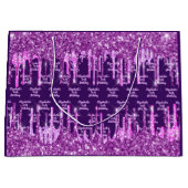 紫のピンクのグリッタードリップス名の誕生日 ラージペーパーバッグ (正面)