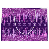 紫のピンクのグリッタードリップス名の誕生日 ラージペーパーバッグ (裏面)