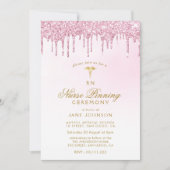 紫のピンクのグリッターナースのピン留め式 招待状 (正面)