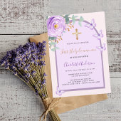 紫のピンクのバラの蝶アーチ第一聖餐式 招待状