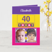 紫のピンクの写真素晴らしから40歳の誕生日 カード (黄色い花)