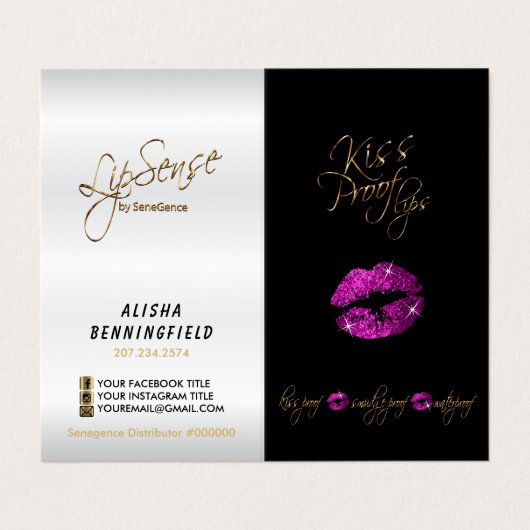 紫のピンクの唇と黒の指示 – サテン 名刺 (外部フラット)