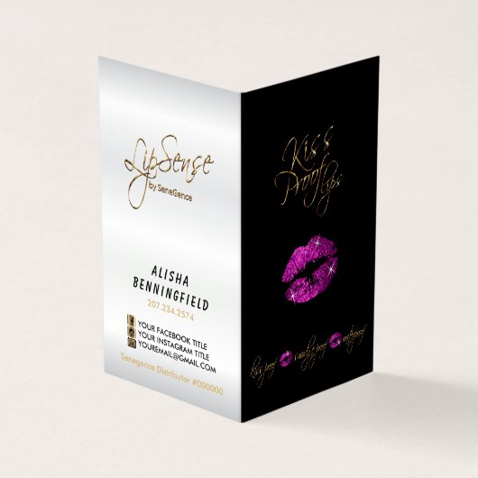 紫のピンクの唇と黒の指示 – サテン 名刺 (外部)