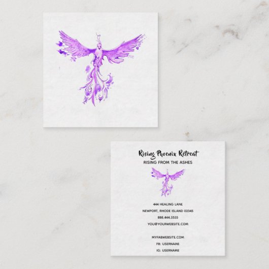 *~*紫のピンクの羽が飛び出す灰 スクエア名刺 (正面/裏面)