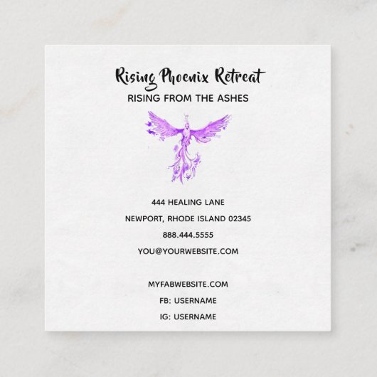 *~*紫のピンクの羽が飛び出す灰 スクエア名刺 (裏面)