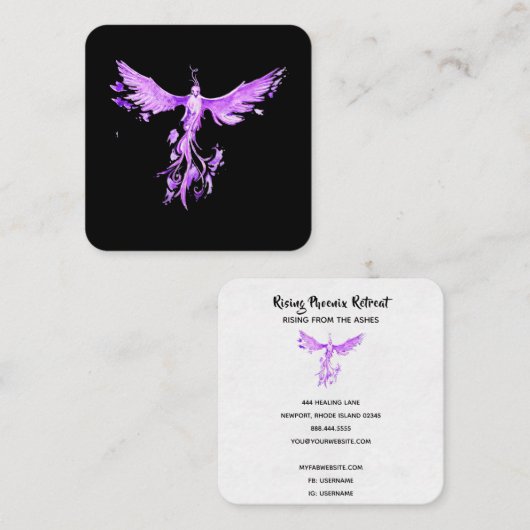 *~*紫のピンクの羽が黒に浮かび上がるフェニックス スクエア名刺 (正面/裏面)