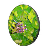 紫のピンクの花に虹色のトンボ ダーツボード (正面右)