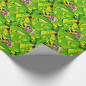 紫のピンクの花に虹色のトンボ ラッピングペーパー (角)