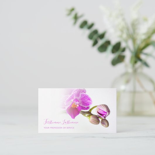 紫のピンクの蘭の花が白く消える！ 名刺 (スタンド正面)