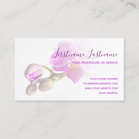 紫のピンクの蘭の花が白く消える！ 名刺 (裏面)