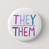 紫のピンクカラフルの青 缶バッジ (正面)