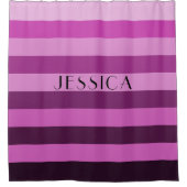 紫のピンクストライプののパタパーソナライズされたーン名 シャワーカーテン (正面)
