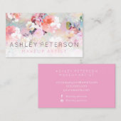 紫のピンクフローラの水彩化粧タイポグラフィ 名刺 (正面/裏面)