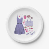 紫のファッションセット ペーパープレート (正面)