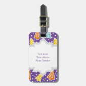 紫のファンキークリスマスツリーのパターン、モノグラム ラゲッジタグ (正面縦)