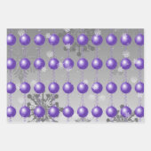 紫のファンシークリスマス飾り包装紙 ラッピングペーパーシート (正面3)