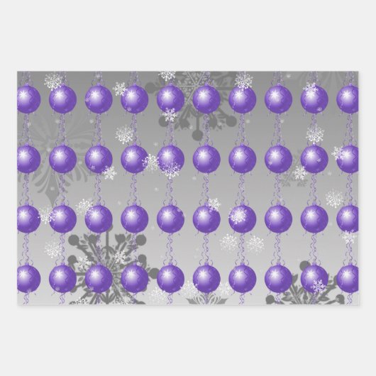 紫のファンシークリスマス飾り包装紙 ラッピングペーパーシート (正面3)