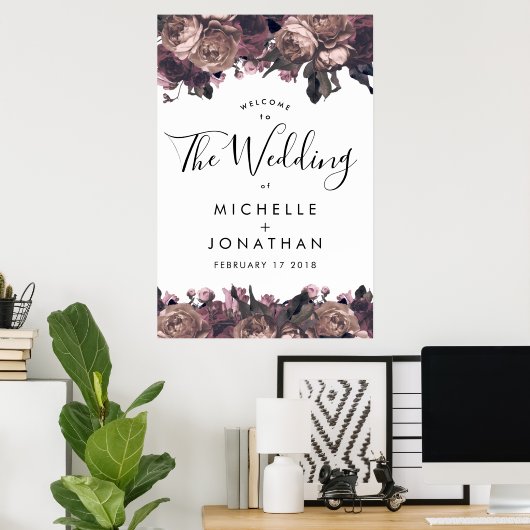 紫のファンタジー結婚の歓迎ポスターのサイン ポスター (ホームオフィス)