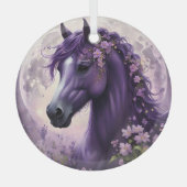 紫のファンタジー馬の月の花 ガラスオーナメント (正面)