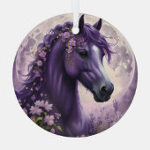 紫のファンタジー馬の月の花 ガラスオーナメント (裏面)