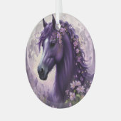 紫のファンタジー馬の月の花 ガラスオーナメント (正面左)