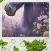 紫のファンタジー馬の月の花 キッチンタオル (折り畳み)