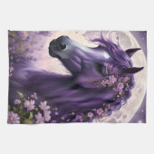 紫のファンタジー馬の月の花 キッチンタオル (横)