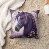 紫のファンタジー馬の月の花 クッション (ブランケット)