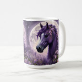 紫のファンタジー馬の月の花 コーヒーマグカップ (正面右)