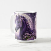 紫のファンタジー馬の月の花 コーヒーマグカップ (正面左)