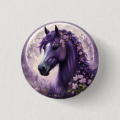 紫のファンタジー馬の月の花 缶バッジ (正面)