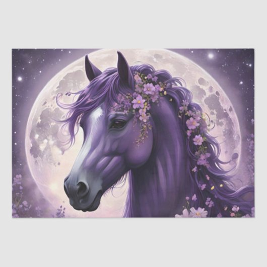 紫のファンタジー馬の月の花 薄葉紙 (正面)