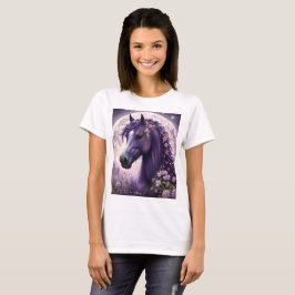 紫のファンタジー馬の月の花 Tシャツ
