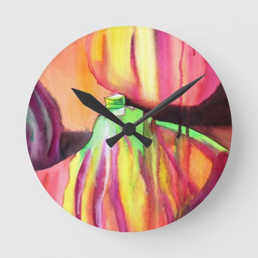 紫のフィギュアオリジナルアートウォーター絵画カラードリップ ラウンド壁時計 (正面)