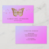 紫のフェイクグラデーションの金ゴールドフォイル蝶 名刺 (正面/裏面)