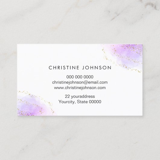 紫のフェイクグリッターの水彩 名刺 (裏面)