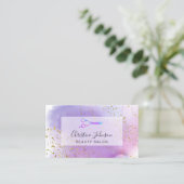 紫のフェイクグリッターの水彩 名刺 (スタンド正面)